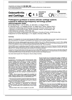 Proteoglycan synthesis in bovine articular cartilage explants exposed to different low-frequency low-energy pulsed electromagnetic fields