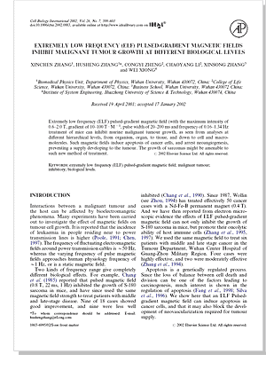 EXTREMELY LOW FREQUENCY (ELF) PULSED-GRADIENT MAGNETIC FIELDS INHIBIT MALIGNANT TUMOUR GROWTH AT DIFFERENT BIOLOGICAL LEVELS